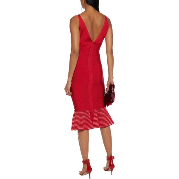 HERVE LEGER Romantic Cocktail Metallic Trim Designer Bandage Midi Dress $1,690 - Picture 4 of 8